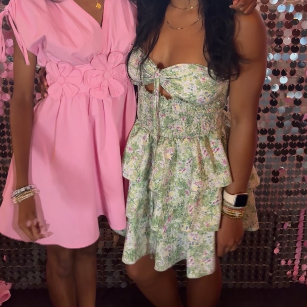 Pink Floral Dress with Ruffle Details